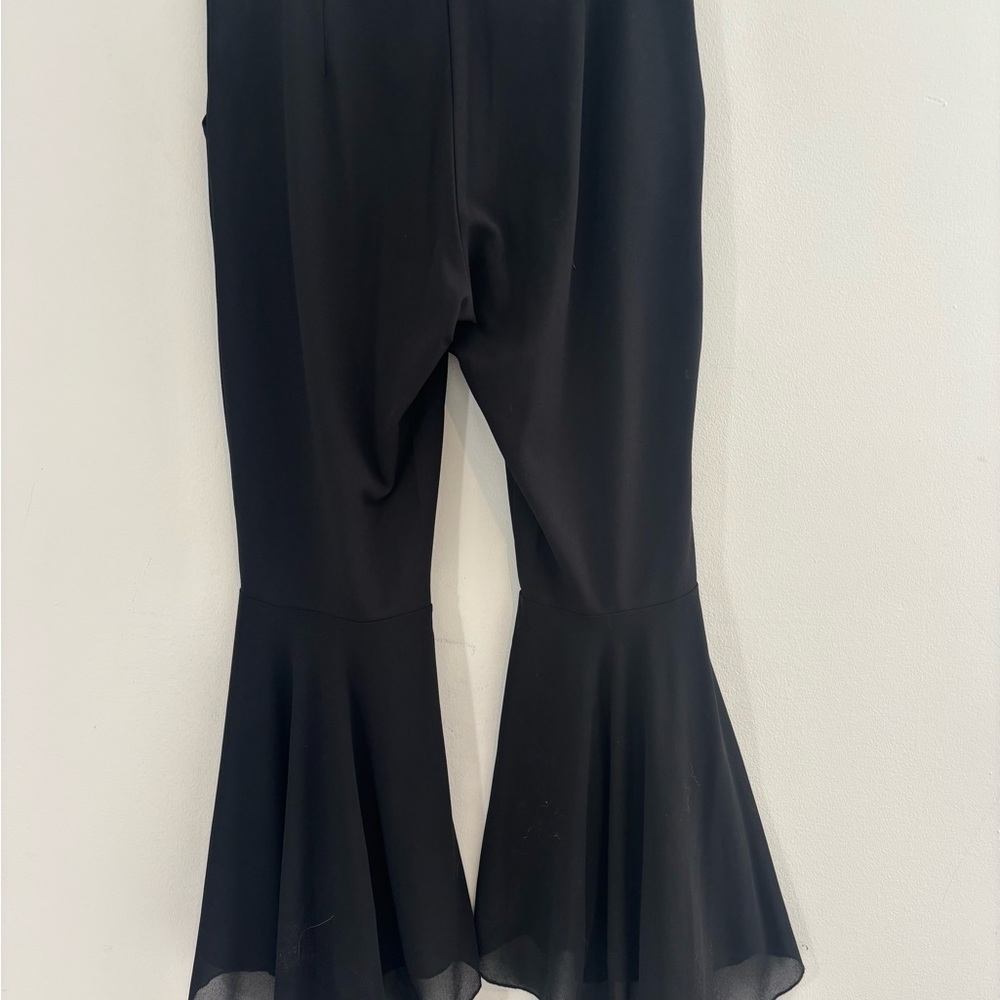 Venus Women Medium Fit & Flare Pull on Pants Black Business Casual Ruffle Legs - Picture 5 of 9